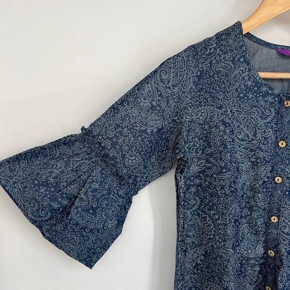 Rangriti Kurta Tunic Sz S Paisley Tencel Boho Indian Flare Sleeve Indie Lagom - Picture 3 of 12